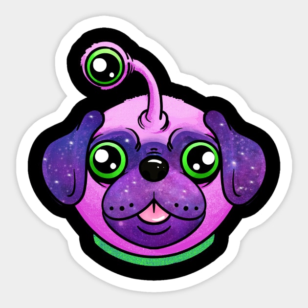 Extraterrestrial Pug Sticker by Holly_Pierson_Art